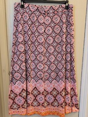 Kim Rogers Printed Pink Tile Pattern Midi Skirt | Women's Size XL